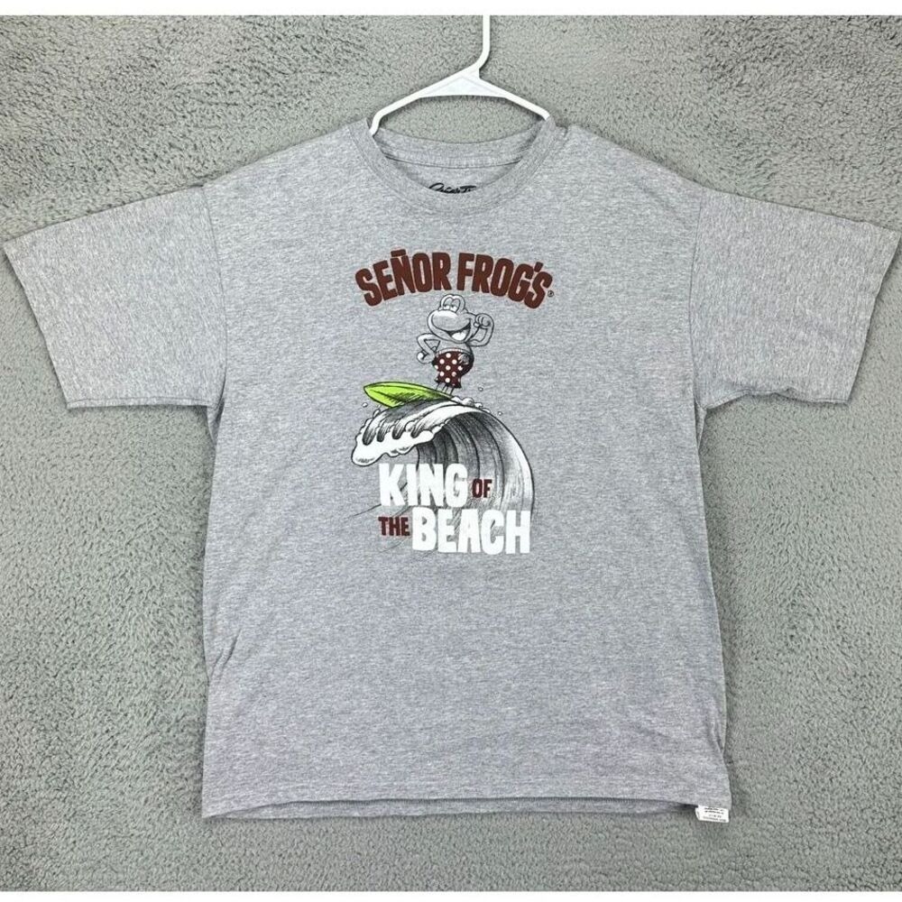 Senior Frogs T-Shirt Adult Large Grey Graphic Print Casual Short Sleeve Tee Mens